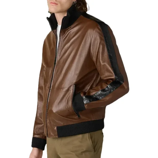 mens-casual-brown-faux-leather-bomber-jacket