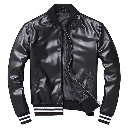mens-classic-black-faux-leather-varsity-bomber-jacket