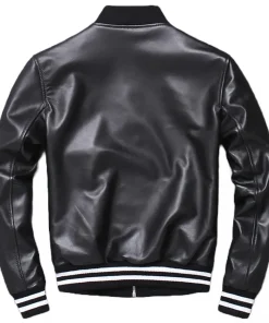 mens-classic-black-faux-leather-varsity-bomber-jacket