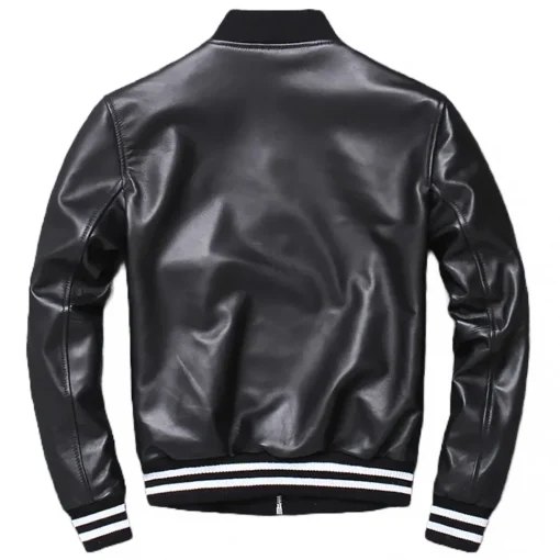 mens-classic-black-faux-leather-varsity-bomber-jacket