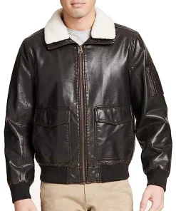 mens-dark-brown-faux-leather-aviator-sherpa-collar-bomber-jacket