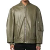 mens-green-faux-leather-bomber-jacket