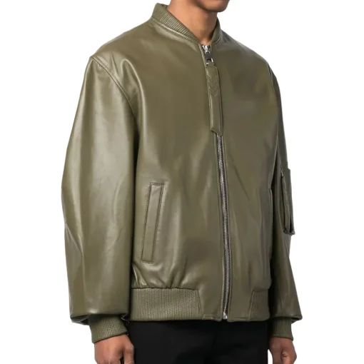 mens-green-faux-leather-bomber-jacket