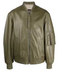 mens-green-faux-leather-bomber-jacket