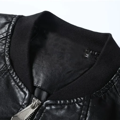 mens-regular-fit-black-faux-leather-bomber-jacket