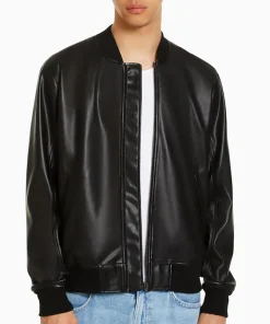 mens-rib-collar-black-faux-leather-bomber-jacket