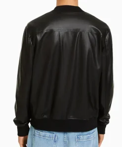 mens-rib-collar-black-faux-leather-bomber-jacket