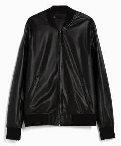 mens-rib-collar-black-faux-leather-bomber-jacket