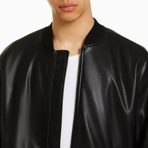 mens-rib-collar-black-faux-leather-bomber-jacket