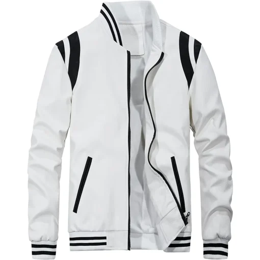 mens-stand-collar-white-and-black-faux-leather-bomber-jacket
