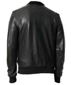 mens-zipped-up-black-faux-leather-bomber-jacket