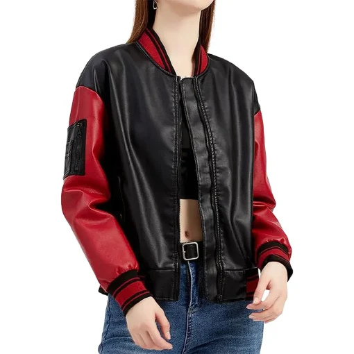 womens-black-and-red-faux-leather-bomber-jacket