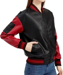 womens-black-and-red-faux-leather-bomber-jacket