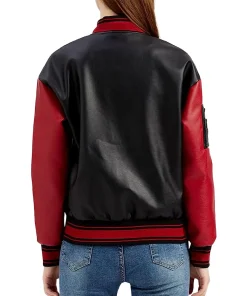 womens-black-and-red-faux-leather-bomber-jacket