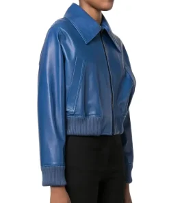 womens-blue-faux-leather-bomber-jacket