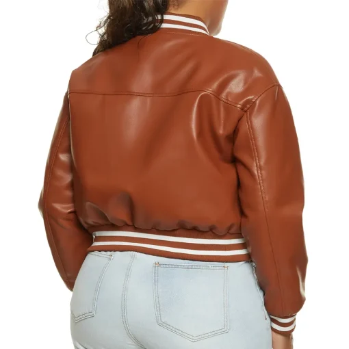 womens-brown-faux-leather-bomber-jacket