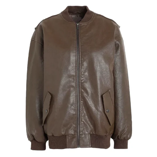 womens-brown-faux-leather-oversized-bomber-jacket