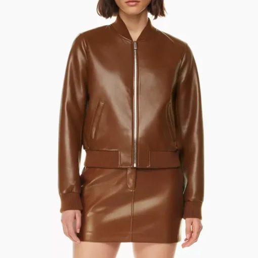 womens-brown-faux-leather-racer-bomber-jacket