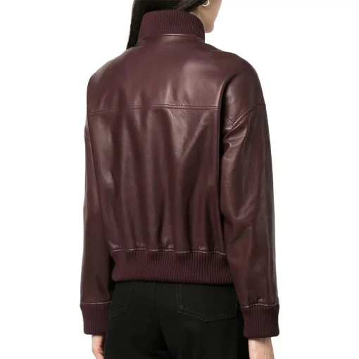 womens-burgundy-faux-leather-bomber-jacket