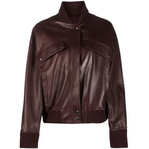 womens-burgundy-faux-leather-bomber-jacket