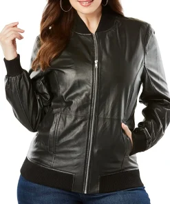 womens-classic-black-faux-leather-bomber-jacket