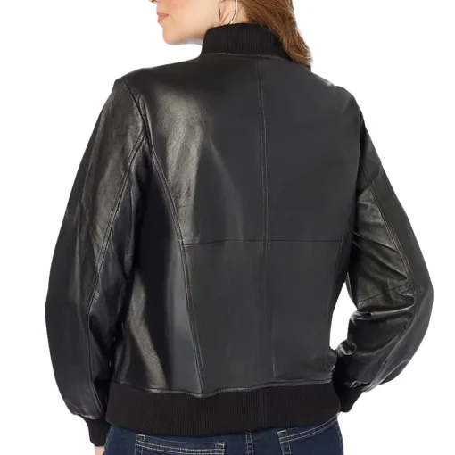 womens-classic-black-faux-leather-bomber-jacket
