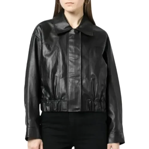 womens-classic-collar-black-faux-leather-bomber-jacket