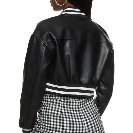 womens-cropped-black-faux-leather-bomber-jacket