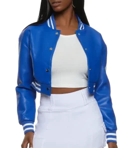 womens-cropped-blue-faux-leather-bomber-jacket