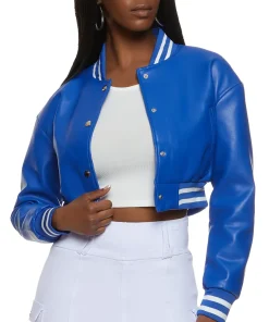 womens-cropped-blue-faux-leather-bomber-jacket