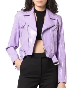 Women’s Cropped Purple Faux Leather Jacket