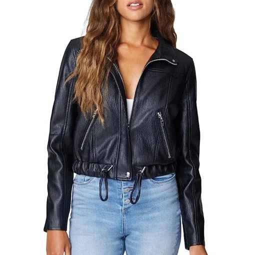 womens-dark-blue-faux-leather-bomber-jacket