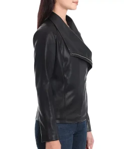 womens-draped-black-faux-leather-jacket