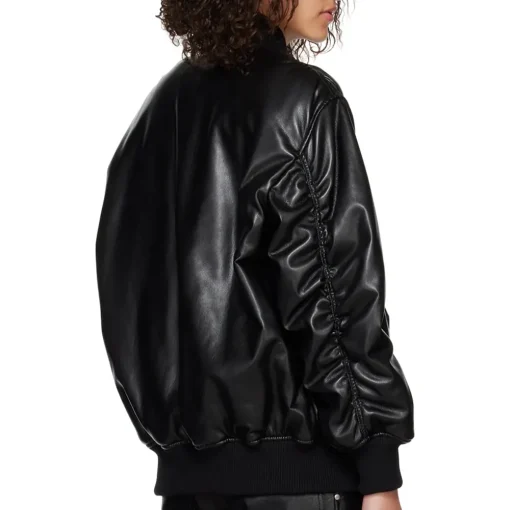 womens-grained-black-faux-leather-bomber-jacket