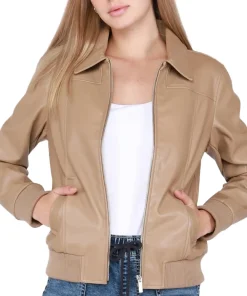 womens-light-camel-faux-leather-bomber-jacket