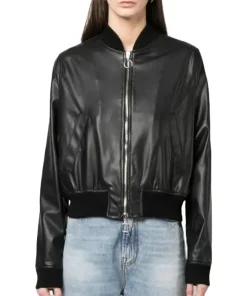 womens-long-sleeve-black-faux-leather-bomber-jacket