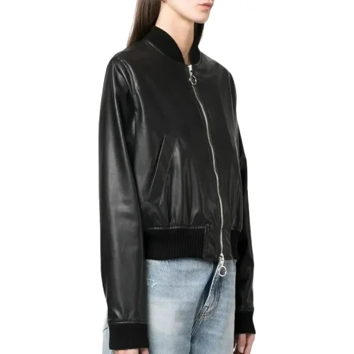 womens-long-sleeve-black-faux-leather-bomber-jacket