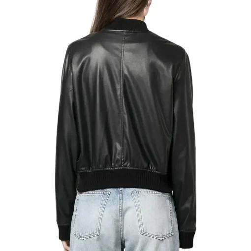 womens-long-sleeve-black-faux-leather-bomber-jacket