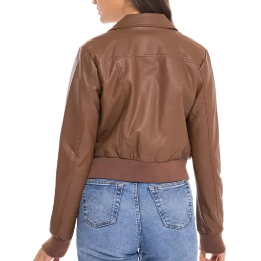 womens-shirt-collar-brown-faux-leather-bomber-jacket