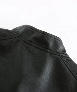 womens-stand-collar-black-faux-leather-short-jacket