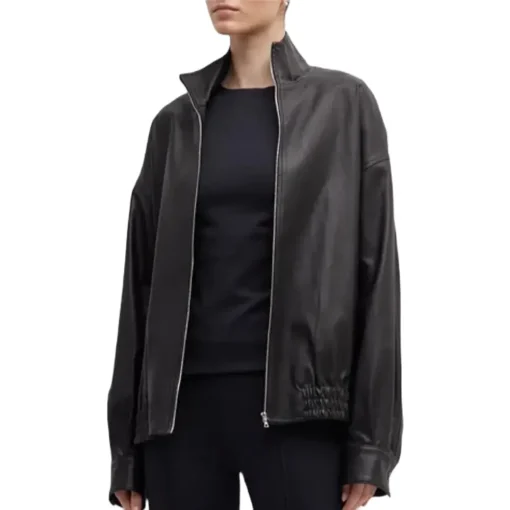 womens-stand-collar-black-faux-leather-track-jacket