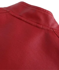 womens-stand-collar-red-faux-leather-short-jacket