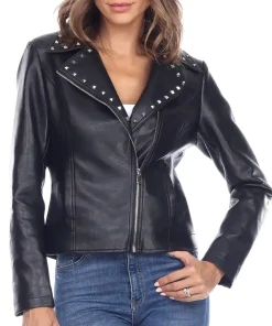 womens-studded-collar-black-faux-leather-jacket