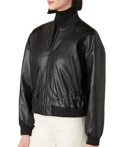 womens-zip-up-black-faux-leather-bomber-jacket