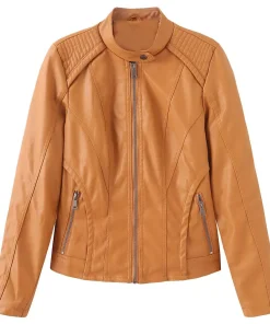 womens-zip-up-orange-faux-leather-biker-jacket