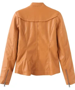 womens-zip-up-orange-faux-leather-biker-jacket