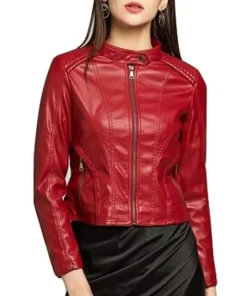 womens-zip-up-red-faux-leather-biker-jacket