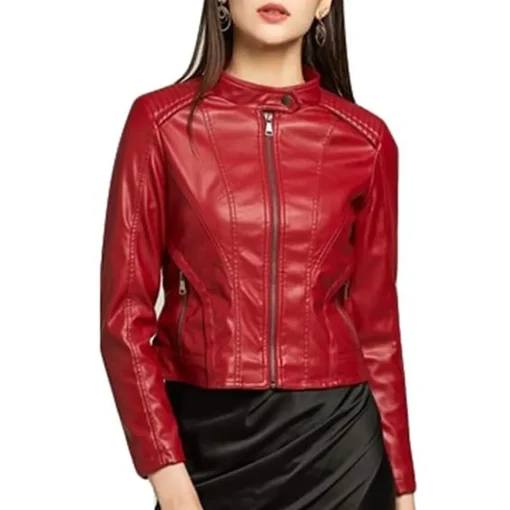 womens-zip-up-red-faux-leather-biker-jacket