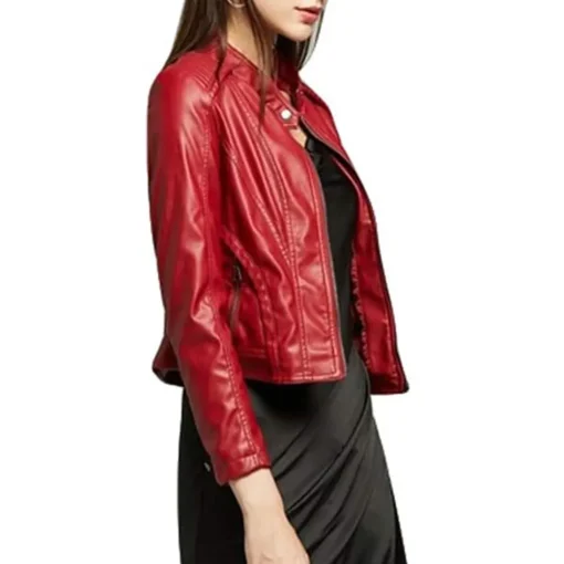 womens-zip-up-red-faux-leather-biker-jacket