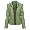 womens-zipper-green-faux-leather-biker-jacket